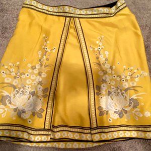 Silk Mini Skirt with Pleat and Floral Print